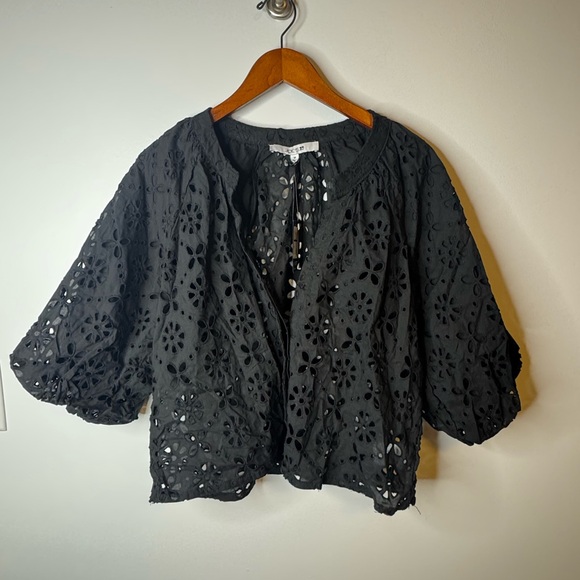 Joe's Jeans Black Eyelet Blouse - Picture 3 of 8